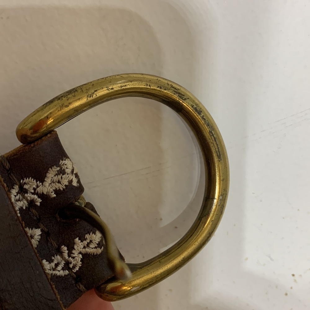 Lucky brand brown leather embroidered studded bohemian belt size medium - Picture 7 of 12